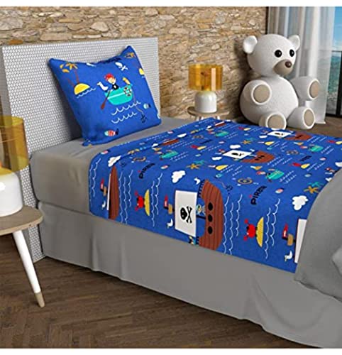 Soleil d'ocre, Bedding Set 180 x 290 cm Pirates Blue 100% Cotton 57 Threads/cm²