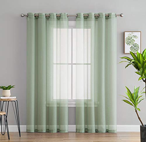 "HLC.ME 2 Piece Semi-Sheer Voile Window Curtain Grommet Panels for Bedroom (54"" W x 95"" L, Sage Green)"
