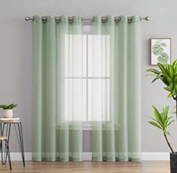 "HLC.ME 2 Piece Semi-Sheer Voile Window Curtain Grommet Panels for Bedroom (54"" W x 95"" L, Sage Green)"