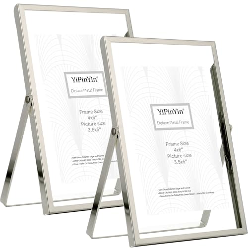 Silver 3.5x5'' Floating Frame Set of 2, For Photo Sizes (2x3'', 3.5x 5'' up to full 4x6''), silver Plated Metal Double Frames 4x6'' for Tabletop/Shelf Photo Frame,Wedding,Christmas,Birthady, Home or