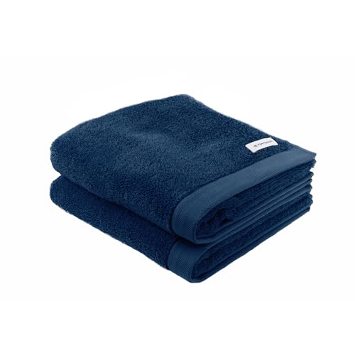 Herding TOM TAILOR Hand Towels, Set of 2, 50 x 100 cm, 100% Cotton/Terry Cloth with Hanger and Label with Logo, Colour Bath Towel Blue (Dark Navy)