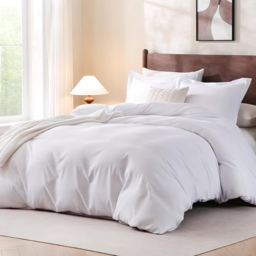 "FreshCulture White Duvet Cover Full Size - 3 Pieces Microfiber Bedding Set, Soft Cozy Comforter Cover with Zipper Closure, 80""x90"", 2 Pillow Shams, Comforter Not Included"