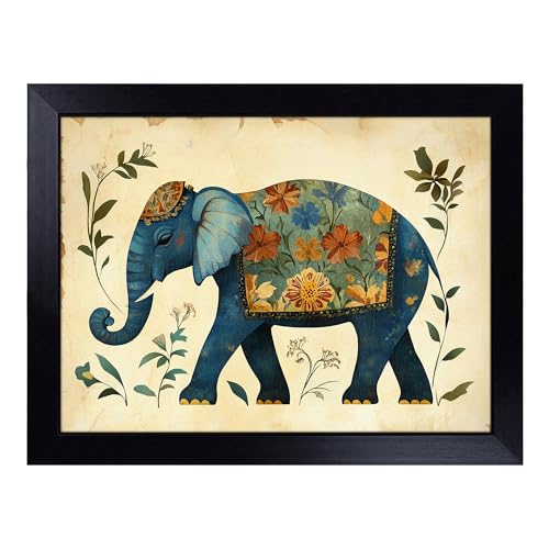 Lap Tray with Bean Bag Cushion, Elephant - Handmade in the UK, Raised Wooden Edge, Padded Cushion, Heat-Resistant Wipe-Clean Surface, for Meals, Laptops and Crafts