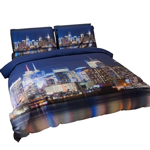 PETTI Artigiani Italiani - Double Duvet Cover Set 240 x 220 cm (2 Pillowcases 63 x 63 cm Included), Microfibre Duvet Cover Set with Digital Print New York - Made in Italy