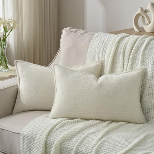 FUTEI Cream Decorative Throw Pillow Covers 12x20 Inch Set of 2,Soft Houndstooth Textured Lumbar Pillow Cases,Modern Home Decor for Couch Bed Living Room