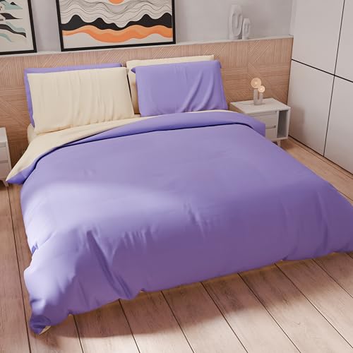 PETTI Artigiani Italiani - Double Duvet Cover Set 200 x 200 cm (2 Pillowcases 63 x 63 cm Included), Soft Microfibre Duvet Cover Set, Solid Colour Lilac - Cream