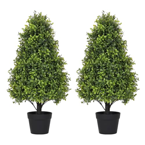 Azoco 2.5ft Topiary Trees Artificial Outdoor 30in, Artificial Trees for Outdoors, Faux Plants UV Resistant Artificial Outdoor Plants Decor, Set of 2