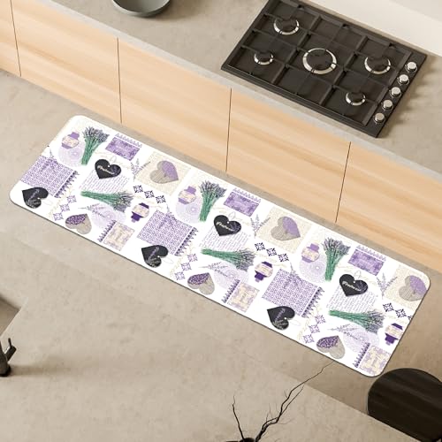 Comart, Malaga Kitchen Rug, Non-Slip PVC Washable Rug, Lavender Decoration, 55 x 170 cm