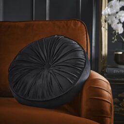 House of Llewelyn-Bowen Round Pleat Black Filled Cushion, 40cm, Polyester, Microfibre Pad