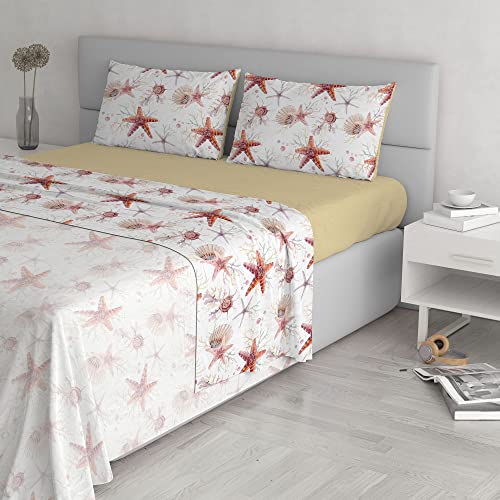 Italian Bed Linen Fantasy Bed Sheet Set in Printed Microfiber, Starfish, Double