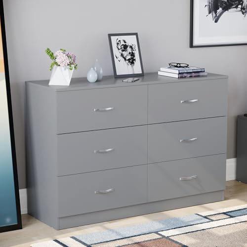 Vida Designs 6 Drawer Wide Chest of Drawers Bedroom Storage Unit Sliding Drawers Bedroom Furniture (Grey)