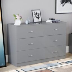 Vida Designs 6 Drawer Wide Chest of Drawers Bedroom Storage Unit Sliding Drawers Bedroom Furniture (Grey)