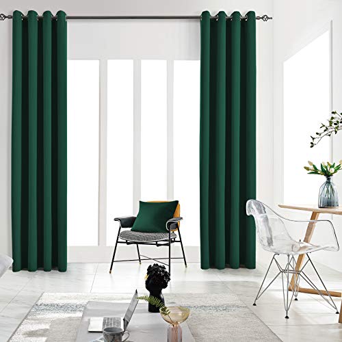 JSFLY Blackout Curtains for Bedroom 2 Panels 62 W x 106 L Long Hunter Green - Thermal Insulated Light Blocking Room Darkening Curtains Solid Grommet Window Drapes for Living room