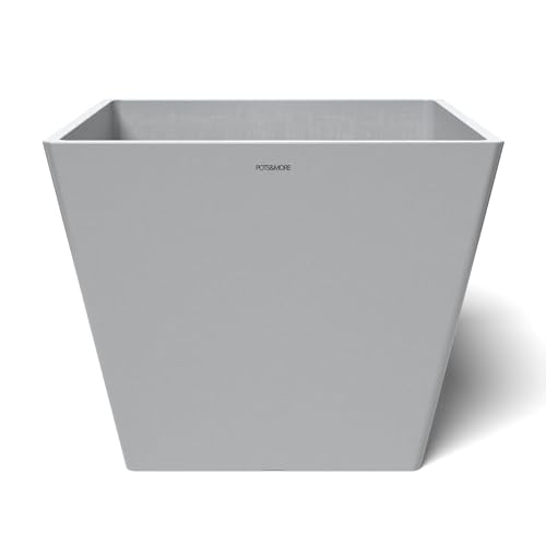 POTS&MORE Prismo 40 Plant Pot (40.8 cm, Square Shape, Colour Light Grey, Height 33.2 cm, Plastic Planter, for Indoor Plants) VP024002