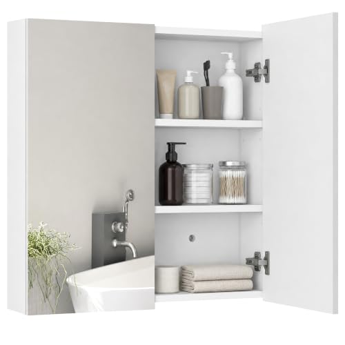 kleankin Bathroom Mirror Cabinet 60W x 15D x 60Hcm High Gloss White