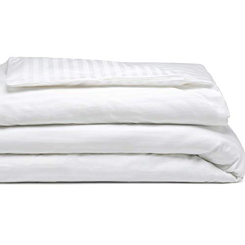TRIDENT Duvet Cover - Fine Quality Blended Cotton, Twill Stripe Weave, Soft and Easy Care - Hotel Whites Bed Sheets (1 Hotel King Duvet, White)