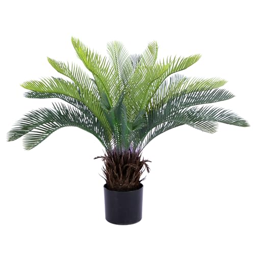 Bellacat 2ft Artificial Cycad Tree, UV Resistant Super Full Faux Sago Palm Tree 24in with Natural & Lifelike Bark