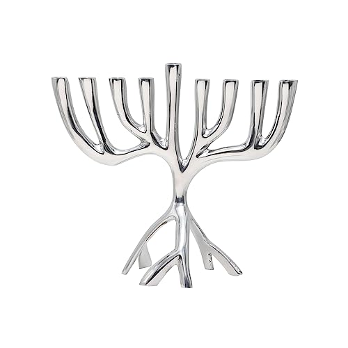 Yair Emanuel Modern Tree of Life Hanukkah Menorah - Contemporary Aluminum Design - Three Fits Standard Hanukkah Candles (7 Inch)