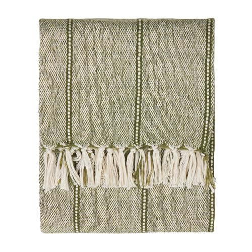 Yard Hedon Throw – Soft Indoor/Outdoor Quick Dry Woven Striped Fringed Blanket (Moss – 130x180cm)