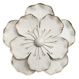 "Metal Flower Wall Art Decor, 9"" Rustic Modern Floral Sculpture, Distressed Iron Wall Hanging Home Decoration Accent Artworks for Indoor Kitchen Bedroom Living Office Outdoor Garden Patio (35B-White)"