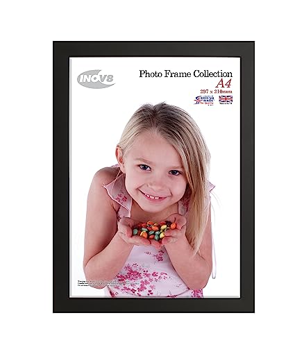 Inov8 British Made Real Wood Picture/Photo Frame A4 (29x21cm) - Auckland 20mm Pine Black