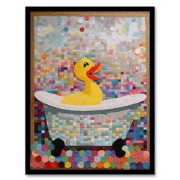 Artery8 Yellow Rubber Duck Ducky Bath Time Bathroom Toilet Art Yellow Mosaic Kids Room Nursery Artwork Framed Wall Art Print 18X24 Inch