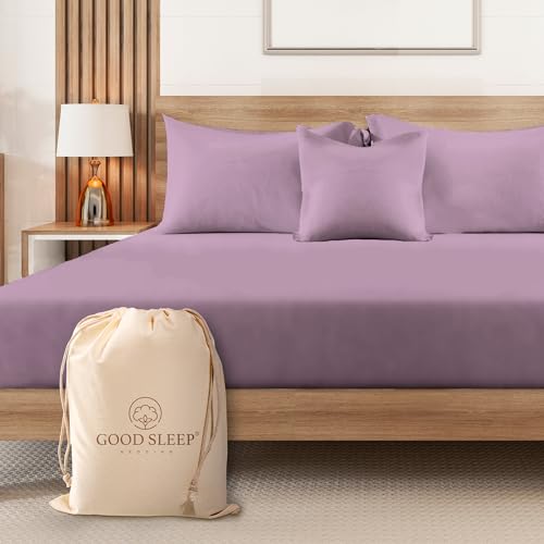 "Good Sleep Bedding King Size Fitted Sheets Only - 1000 Thread Count Fitted Sheet King, Soft & Breathable, Hotel Style 16"" Deep Pocket King Fitted Sheet, 100% Egyptian Cotton Fitted Sheets - Lavender"