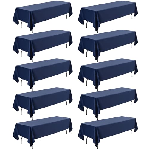 10 Pack Navy Blue Tablecloth Rectangle for 6 Foot Table,60 x 102 Inch Tablecloth,Wrinkle Resistant Washable Fabric Tablecloths,Polyester Table Cover for Dining Buffet Party and Wedding