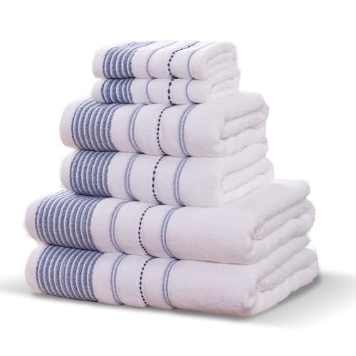 Rapport HomeDakota Stripe 6-Piece Towel Bale - Luxurious 100% Cotton 500gsm Bathroom Set, Bale Blue