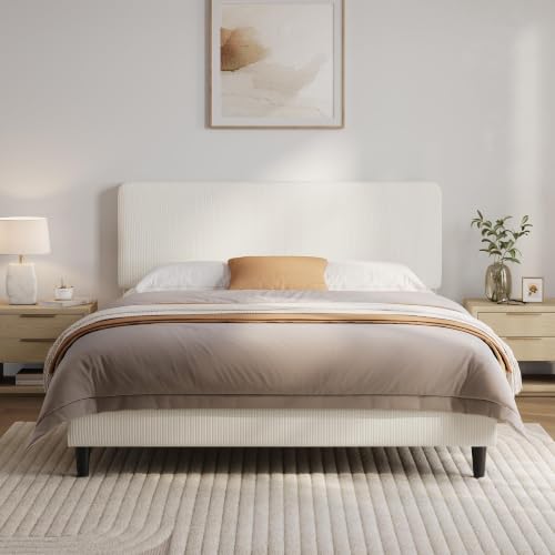 Yaheetech Chenille Upholstered King Bed Frame 150×200cm Beige Fabric Bed