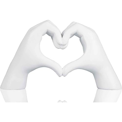 Pozbee Heart Gesture Sculpture, Home Decor Hand Statue, Gold Heart Figurine (White)