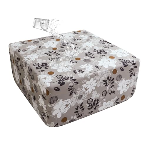 EVOLLER Stretch Square Ottoman Cover 40x40x15inch Waterproof Floral Foot Stool Ottoman Slipcover for Living Room Washable Removable