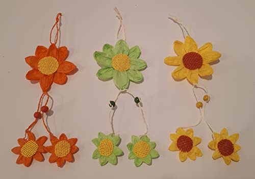 Set of 3 paper flower pendants in assorted colors 25 cm
