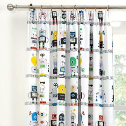 "Bedlam - Robots - Kids Pair of Pencil Pleat Curtains - 66"" Width x 72"" Drop (168 x 183cm) in Blue"