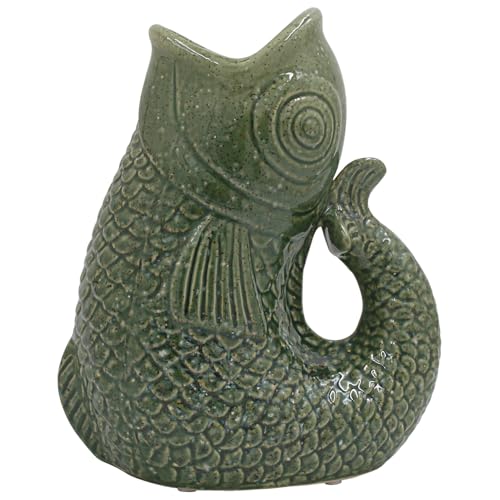Lesser & Pavey Fish Jug Vase Green 23cm - Decorative Ceramic Flower Jug for Fresh or Artificial Bouquets - Stylish Large Vase Alternative Gift for Lovers of Beautiful Vases