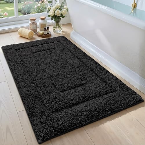 "DEXI Bathroom Rug Mat, Extra Soft Absorbent Premium Bath Rug, Non-Slip Comfortable Bath Mat, Carpet for Tub, Shower, Bath Room, Machine Washable, 20""x32"", Black"