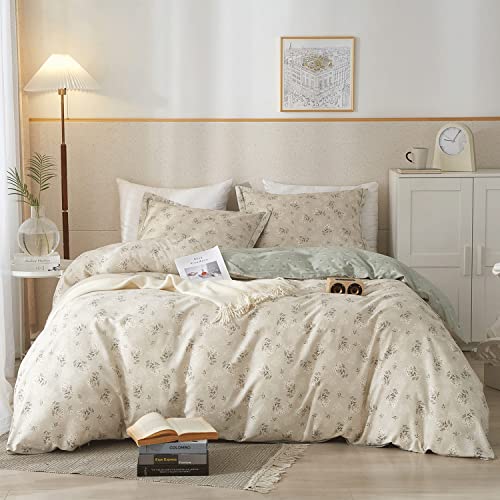 VM VOUGEMARKET Purple Flower Duvet Cover Set King, Garden Flowers Grass Duvet Cover Matching 2 Pillowcase Imitation Reversible Bright Bedding Set for Summer - (264cm x 228cm),Mist