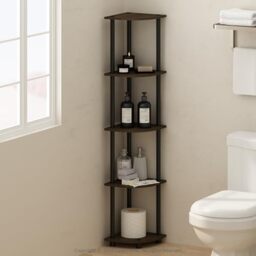 Furinno TURN-N-TUBE Corner Shelf, 5-Tier Corner Display Rack, Shelving Unit, for Organization and Storage, Living Room, Home Office, Garage, Bedroom, Dark Brown Grain