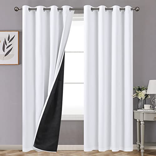 YoungsTex Thermal 100% Blackout Curtains 80 Inch Length for Bedroom, Double Layer Grommet Full Light Blocking Window Drapes for Living Room, Pure White, 2 Panels, 52 X 80 Inch