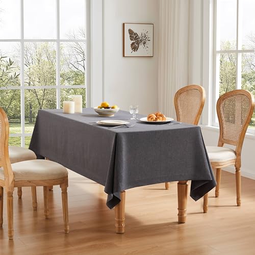 ZeeMart Linen Textured Rectangle Table Cloth, 60x104 Inch Charcoal - Heavy Weight Fabric, Durable Thick, Mitered Corners, Modern Farmhouse Table Cloth, Wrinkle Resistant Washable Table Cover