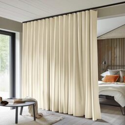 MaKefeile Room Divider Curtains - Total Blackout Privacy Panel - Thermal Insulated Noise Reduction - Bedroom/Window/Living Room - Ceiling Track - W 12.5ft × H 8ft - Beige