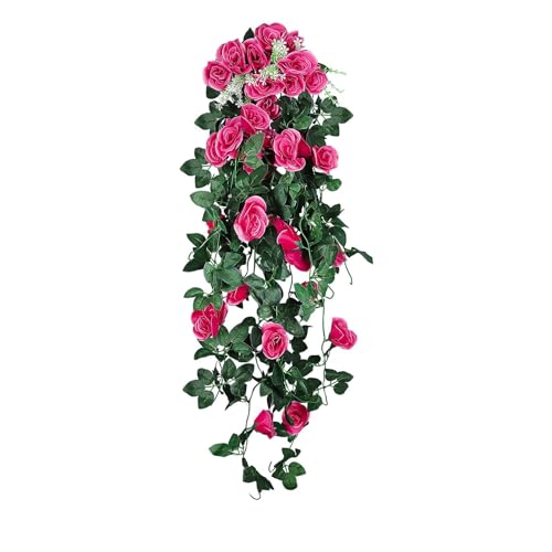 RECUTMS 2PCS Artificial Hanging Flowers 3.3Ft Fake Flower Plants for Home Room Garden Wedding Indoor Outdoor Decoration (Rose Red)