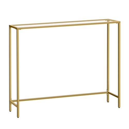 VASAGLE Console Table, Tempered Glass Tabletop - Side Table, Easy Assembly, Adjustable Feet, for Living Room, Hallway, Pale Gold and Clear Glass, BARIS Collection LGT132A01