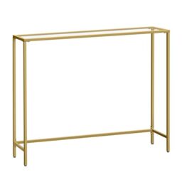 VASAGLE Console Table, Tempered Glass Tabletop - Side Table, Easy Assembly, Adjustable Feet, for Living Room, Hallway, Pale Gold and Clear Glass, BARIS Collection LGT132A01
