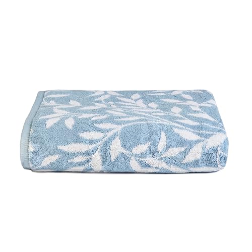 Dreams & Drapes Blue Leaf Hand Towel – 50 x 90cm – 100% Cotton – Soft & Fluffy – Vintage Floral Bathroom Towel – Botanical Design – Small Towel for Hands or Hair