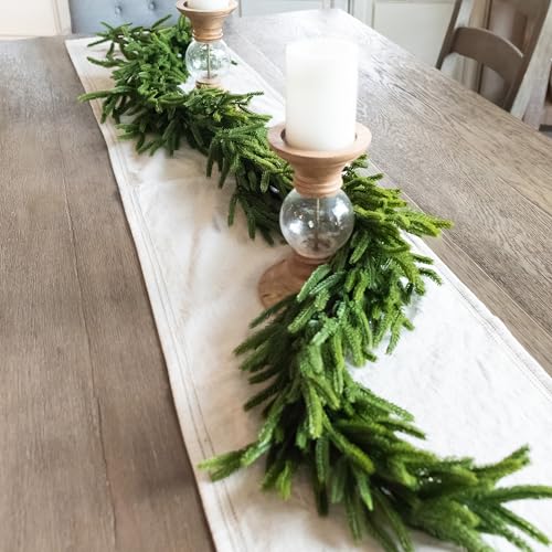 "Vita Domi 72"" Real Touch Norfolk Pine Garland - 6ft Christmas Decoration for Mantle, Faux Cedar Realistic Greenery, Staircase Decor"