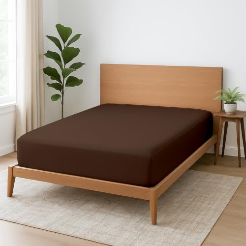1 Piece King Fitted Sheet, Soft Brushed Microfiber, Chocolate