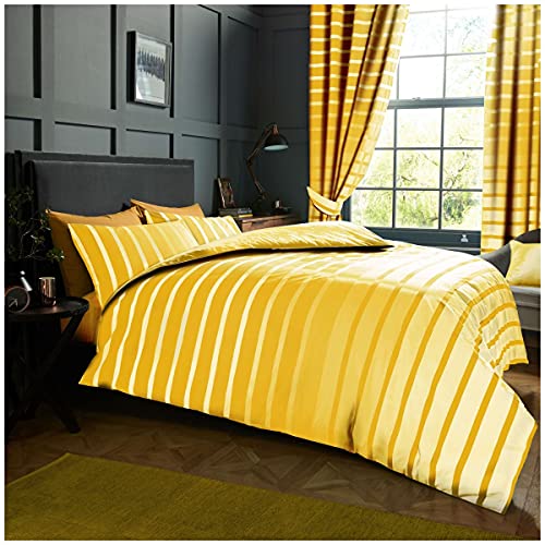 GC GAVENO CAVAILIA Luxurious Oscar Striped Duvet Cover, Premium Soft & Cosy Printed Reversible Lined Quilt Bedding Set, Polycotton, Ochre, Double