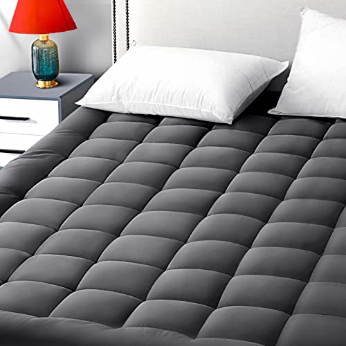 "EASELAND King Size Mattress Pad Pillow Cooling Top Mattress Cover Quilted Fitted Protector Cotton Top 8-21"" Deep Pocket (78x80 Inches, Dark Grey)"