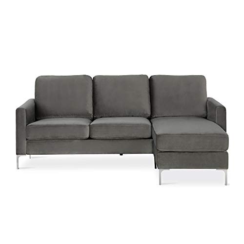 Novogratz Chapman Sectional Sofa Velvet Grey, 204 x 149 x 88cm (W x D x H)
